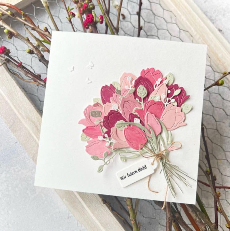 Lapoo Metal Cutting Die for Scrapbooking, 3D Backgrounds Frame New Cutting Dies DIY Album Card Making Decor Paper Craft Metal Die Cuts Party Wedding Decorations (3 Buds 4.5 x 1.7 in) - Image 1